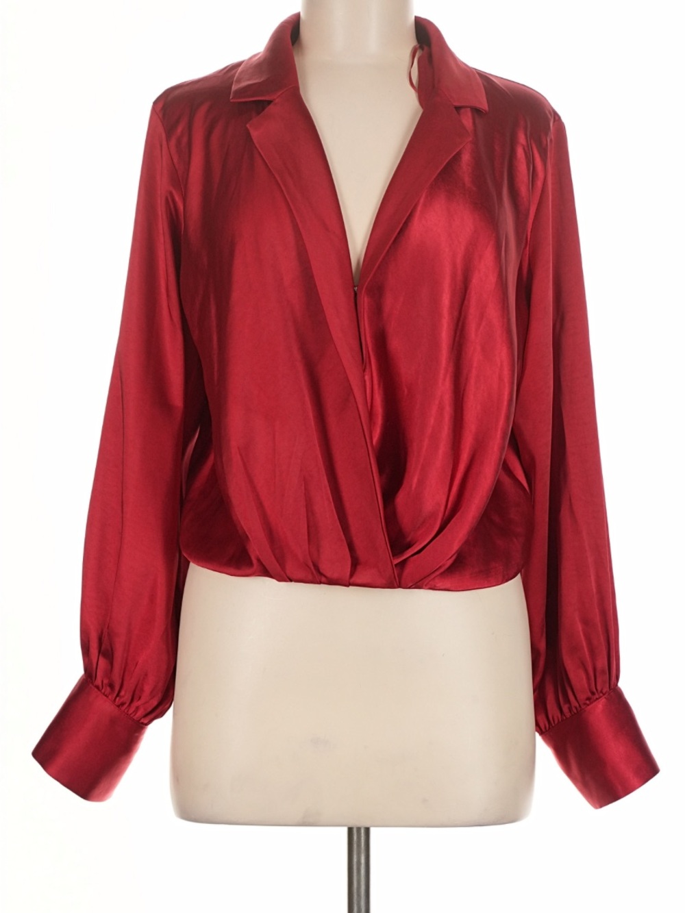 Hot 🔥 Vici Crimson Satin Wrap-Front Blouse